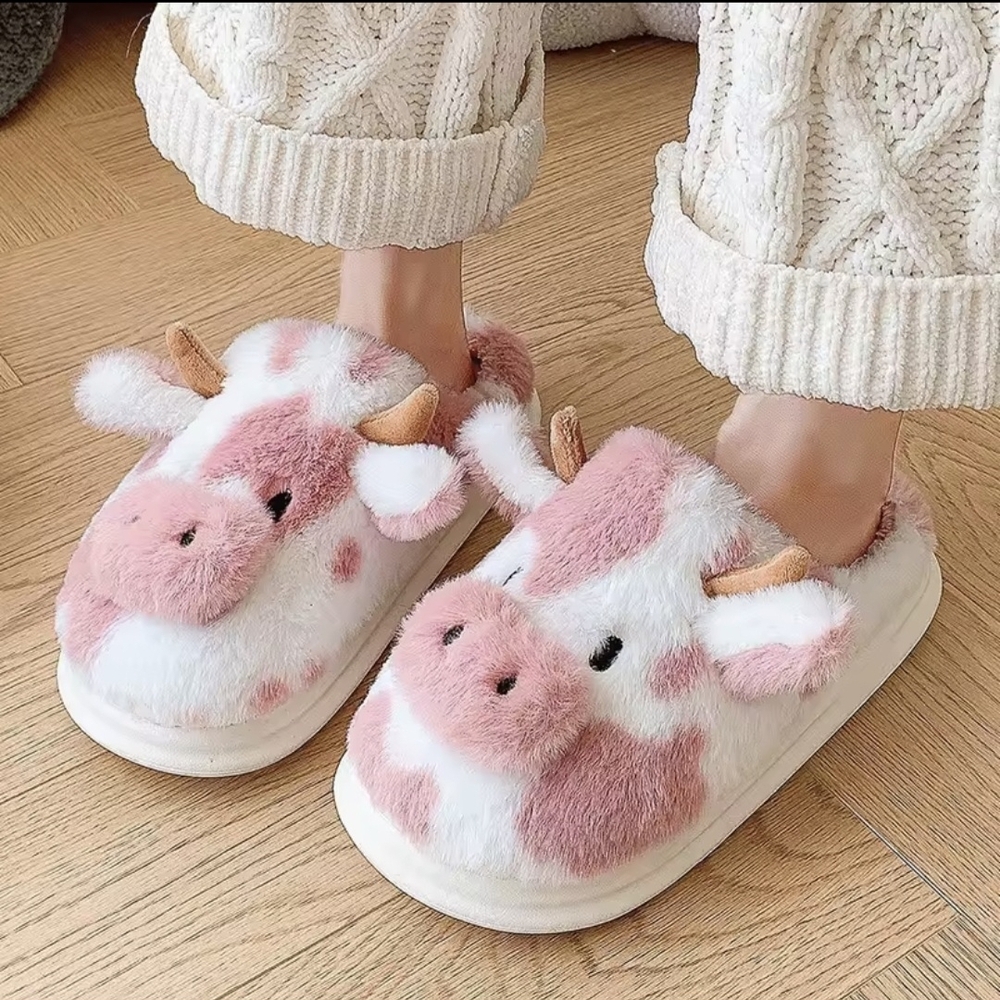Cute Cow Plush Slippers